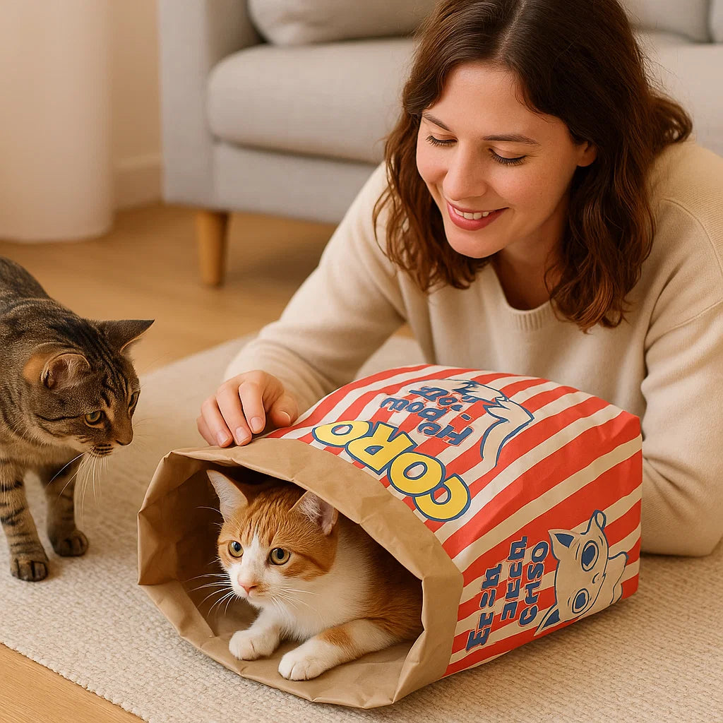 Cat Sleep & Play Cardboard Popcorn Bag