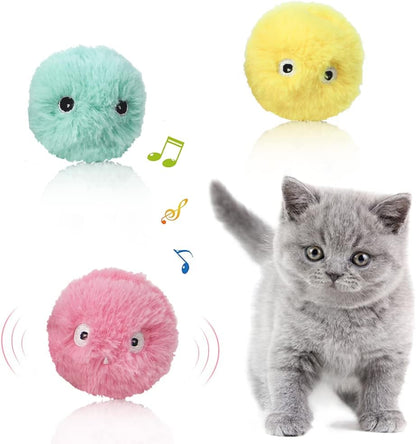 Interactive Cat Plush Play Balls  With Animal Sounds (Pack of 3)