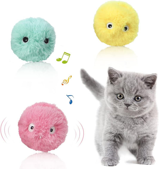 Interactive Cat Plush Play Balls  With Animal Sounds (Pack of 3)