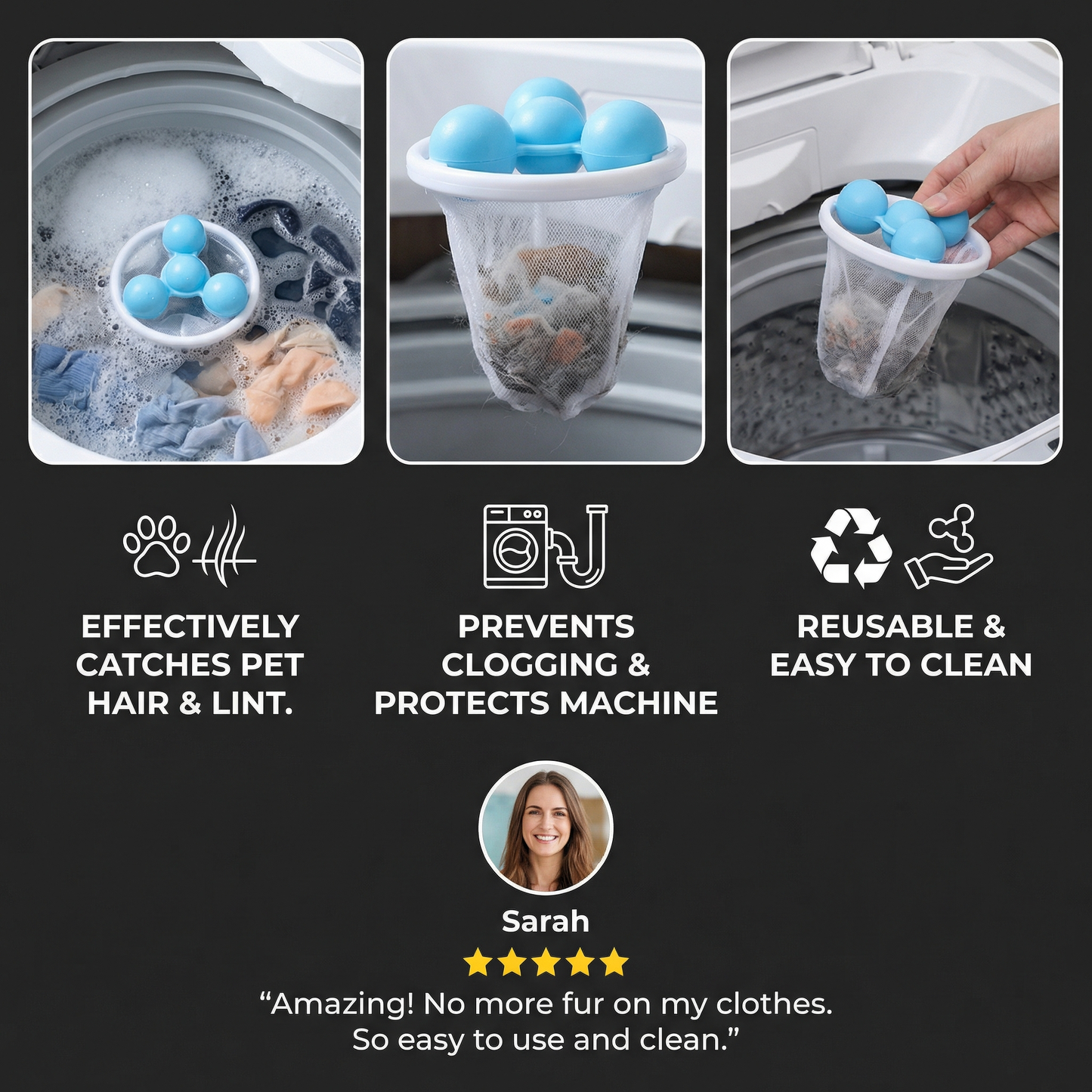 Pet Hair Laundry Filter for Washing Machines – Reusable Hair Catcher Bag