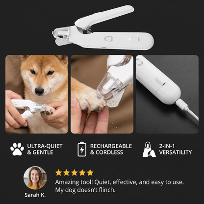 2-in-1 Professional Dog Nail Clipper & Grinder – Ultra-Quiet & Rechargeable
