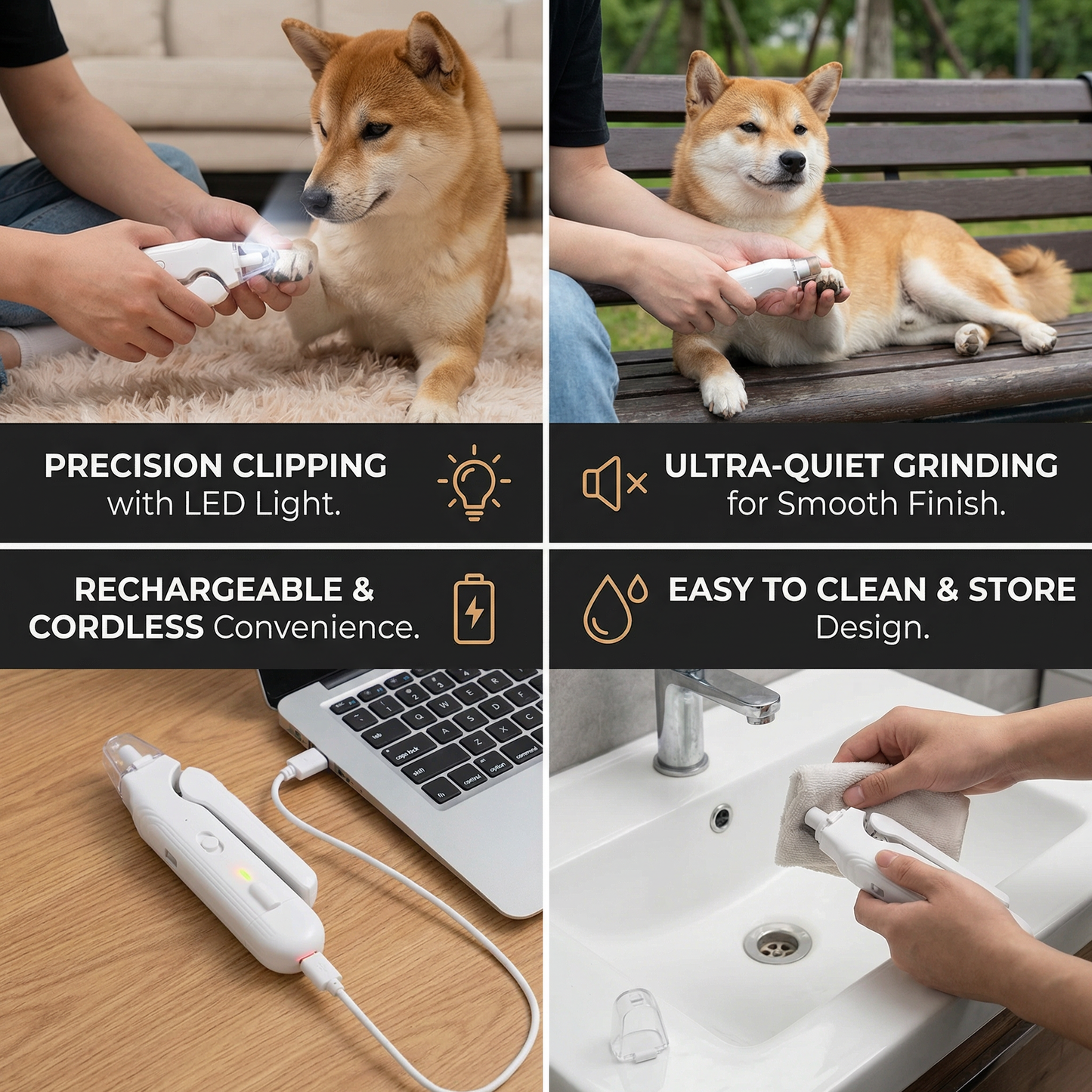 2-in-1 Professional Dog Nail Clipper & Grinder – Ultra-Quiet & Rechargeable