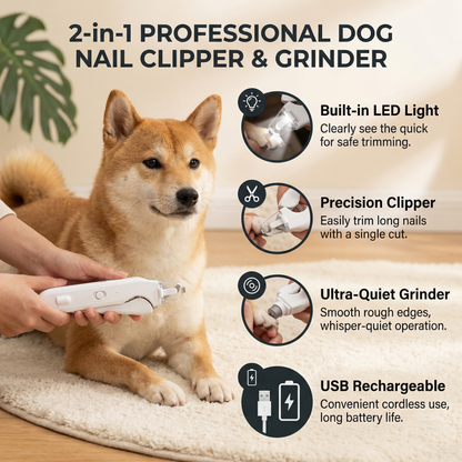 2-in-1 Professional Dog Nail Clipper & Grinder – Ultra-Quiet & Rechargeable